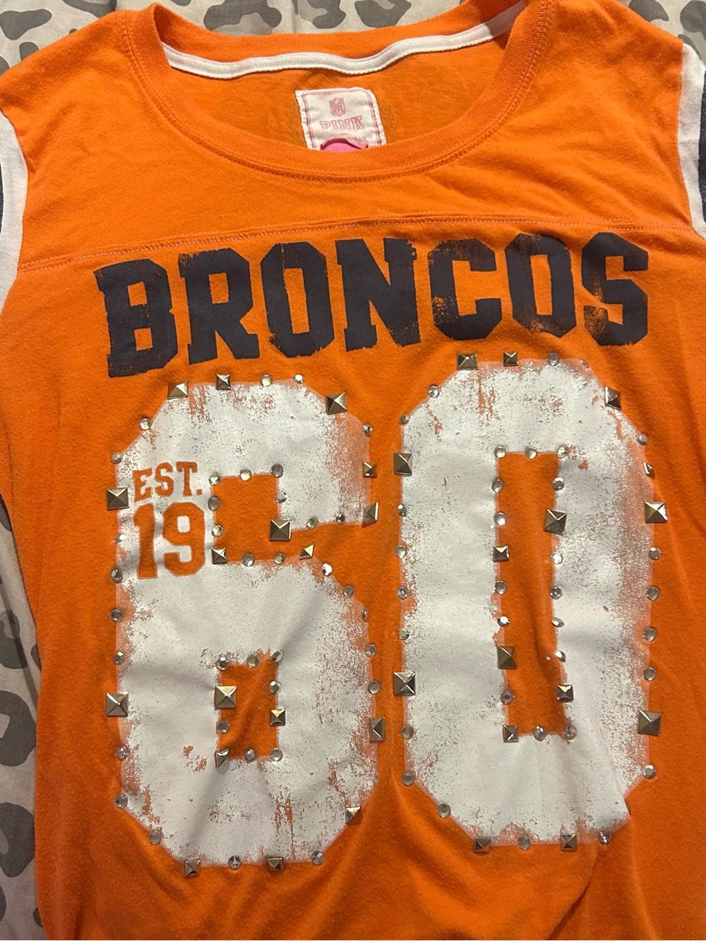 PINK Victoria's Secret Orange Broncos Studded Graphic Tank